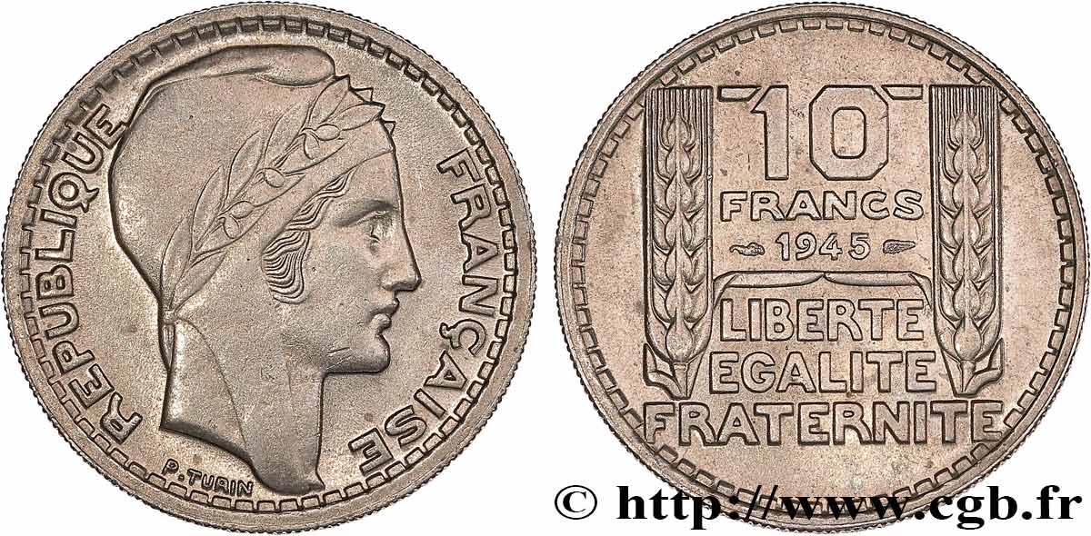 10 francs Turin, grosse tête, rameaux courts 1945 F.361A/1 EBC60