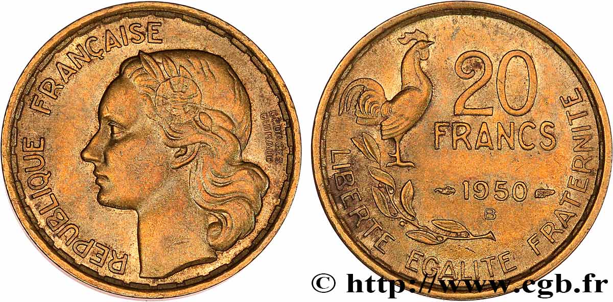 20 francs Georges Guiraud, 4 faucilles 1950 Beaumont-Le-Roger F.401/3 AU