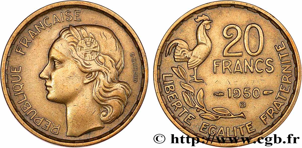 20 francs G. Guiraud, 3 faucilles 1950 Beaumont-Le-Roger F.402/5 TTB