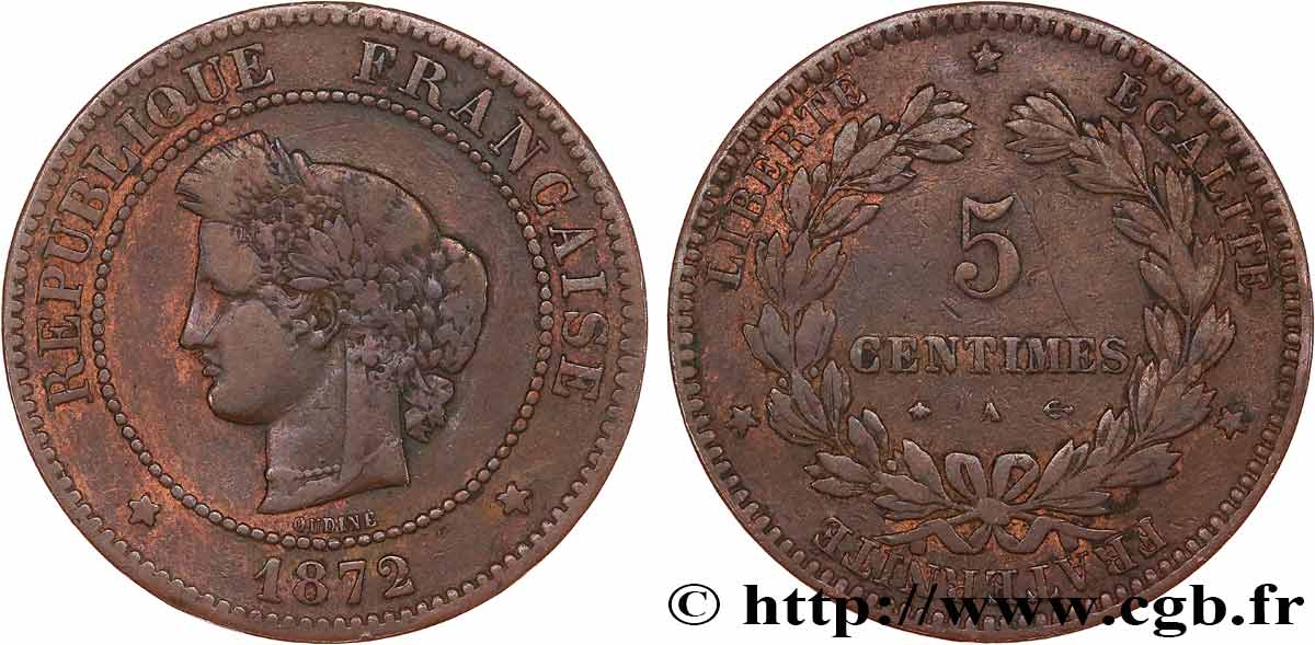 5 centimes Cérès, petit A 1872 Paris F.118/5 MB20