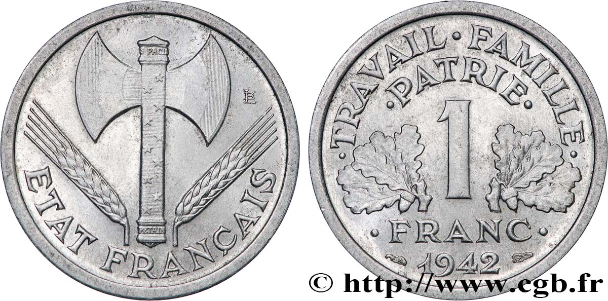 1 franc Francisque, lourde 1942 Paris F.222/3 EBC58