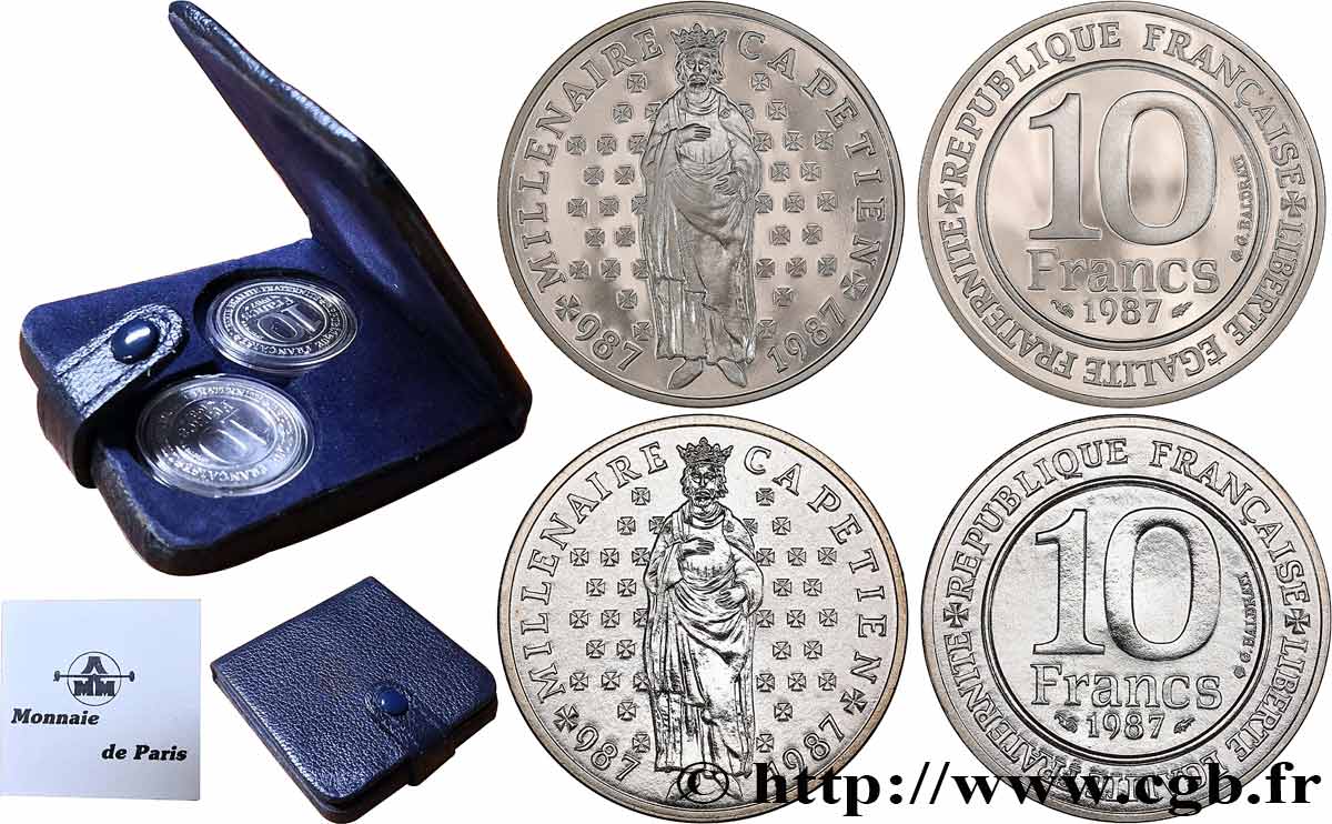 Coffret Argent 10 francs Millénaire Capétien, Belle Épreuve et Brillant Universel 1987 Paris F5.1301 2 MS