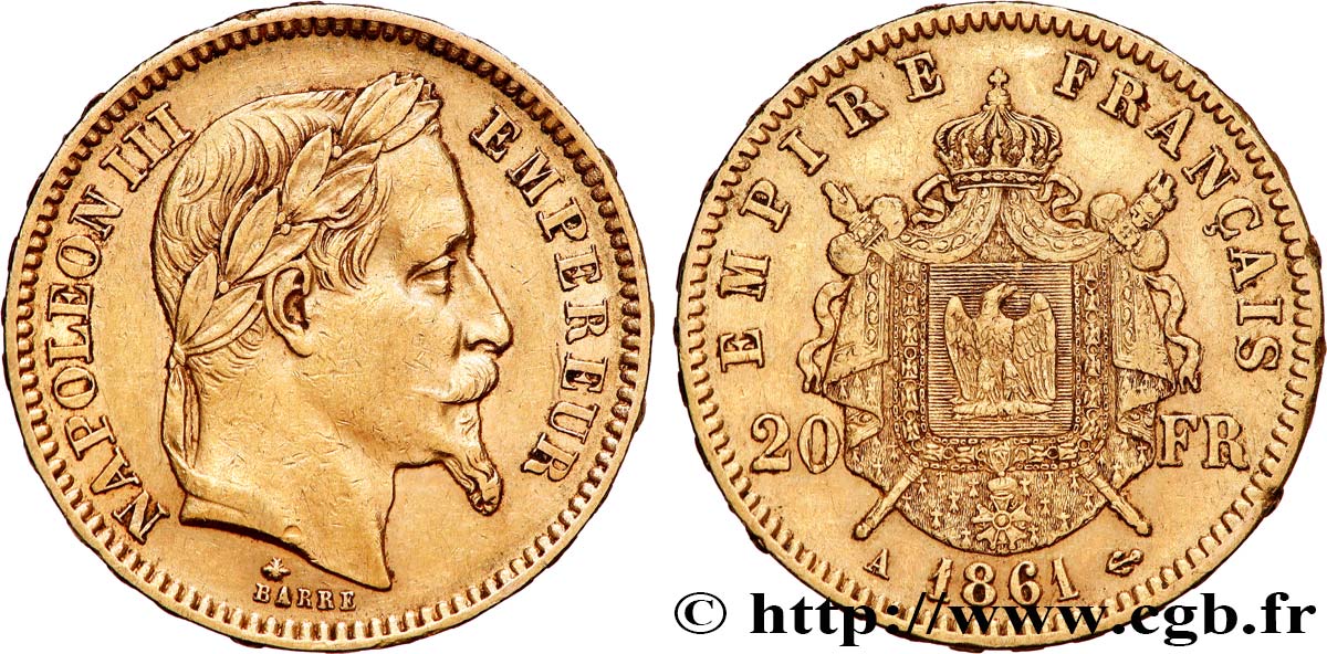 20 francs or Napoléon III, tête laurée 1861 Paris F.532/1 TTB