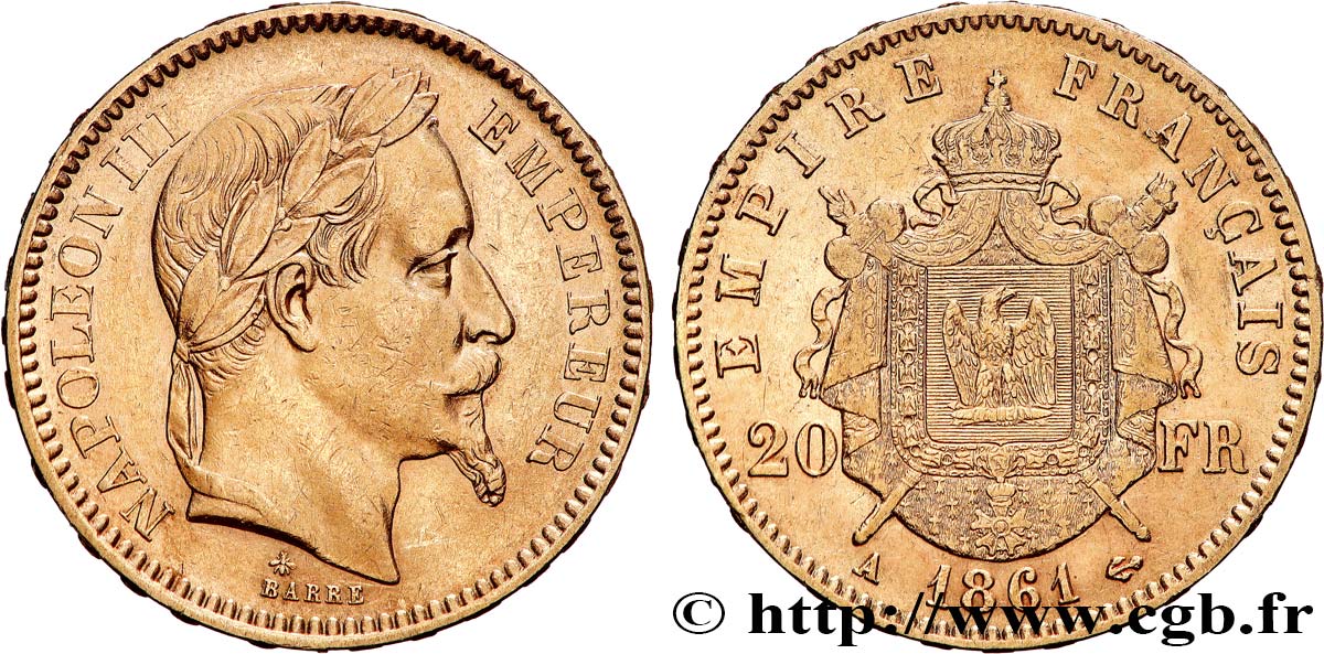 20 francs or Napoléon III, tête laurée 1861 Paris F.532/1 TTB