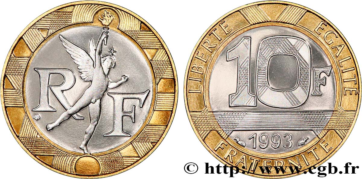 10 francs Génie de la Bastille, Belle Épreuve 1993 Pessac F.375/10 var. ST 