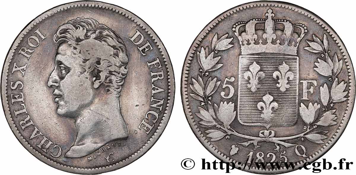 5 francs Charles X, 1er type 1825 Perpignan F.310/13 B+