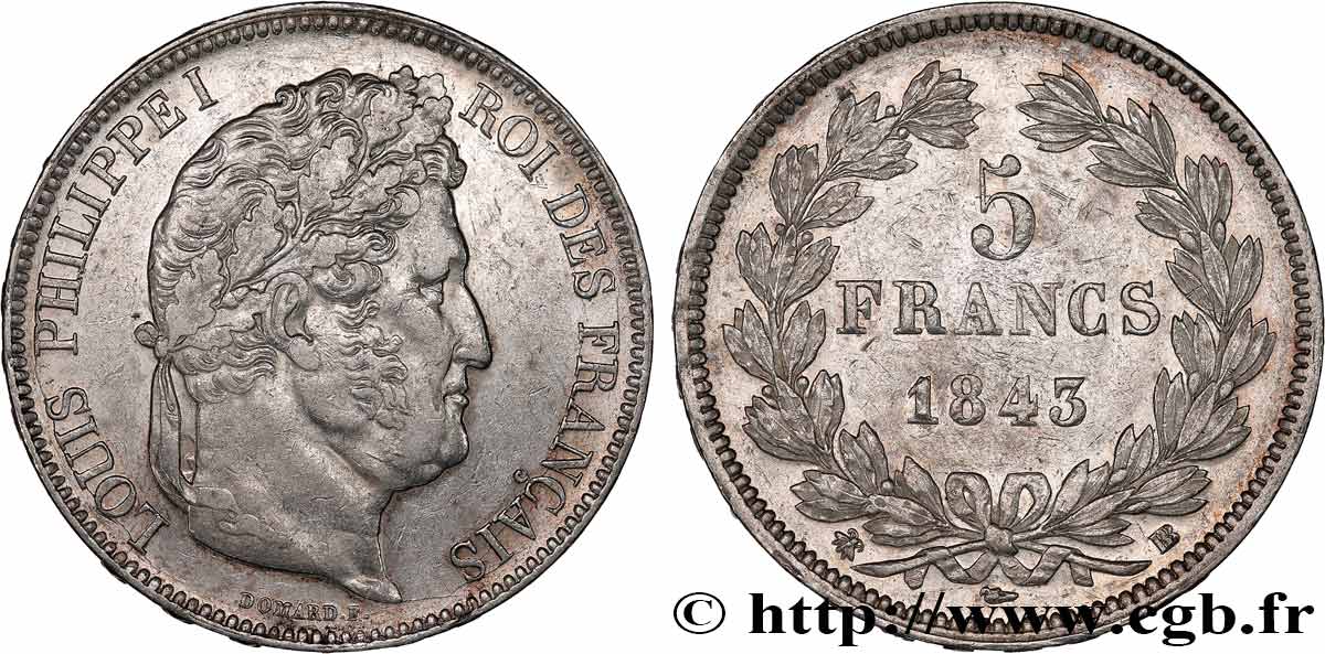 5 francs IIe type Domard 1843 Strasbourg F.324/102 TTB+ 