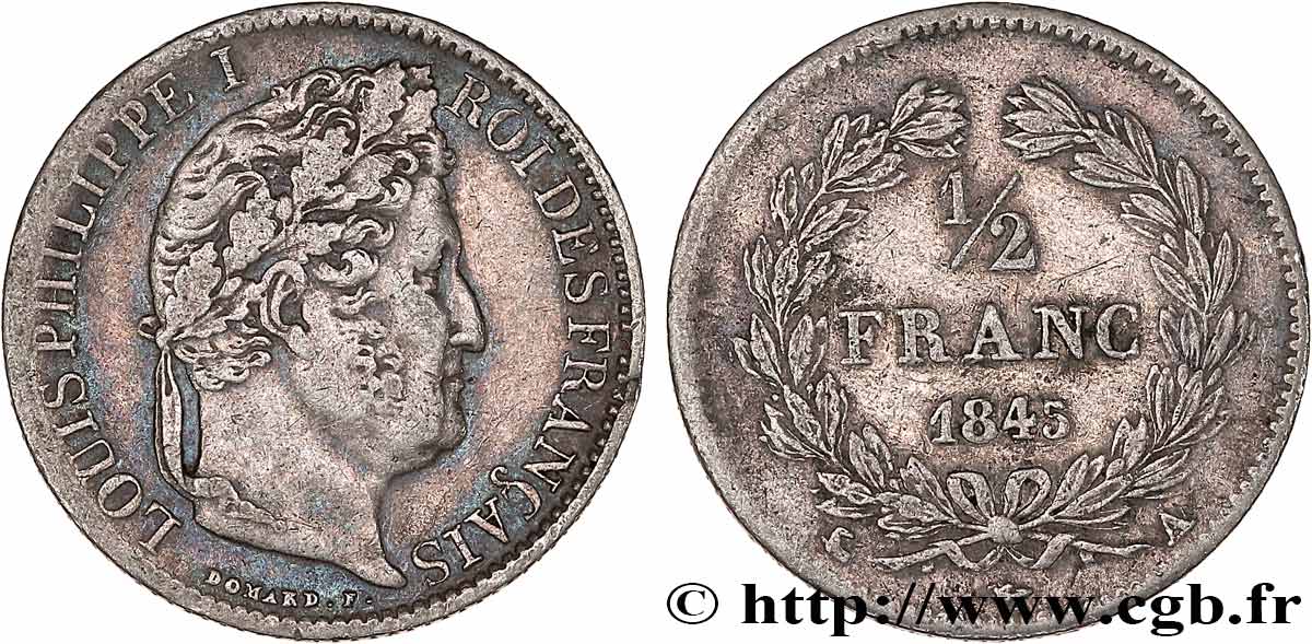 1/2 franc Louis-Philippe 1845 Paris F.182/108 VF35 