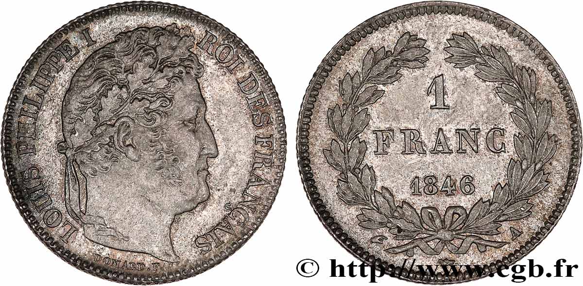 1 franc Louis-Philippe, couronne de chêne 1846 Paris F.210/105 VZ60 