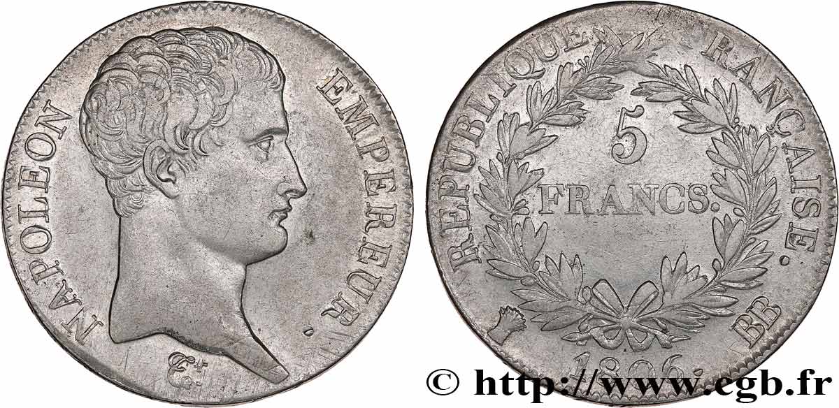5 francs Napoléon Empereur, Calendrier grégorien 1806 Strasbourg F.304/3 SS 