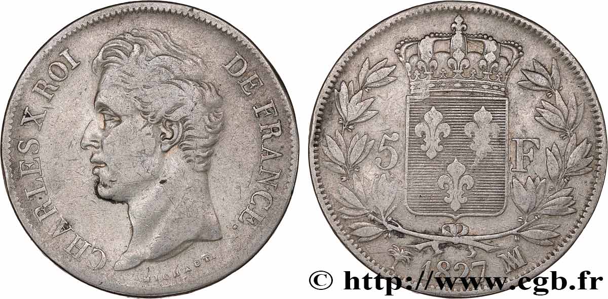 5 francs Charles X, 2e type 1827 Marseille F.311/10 MB 