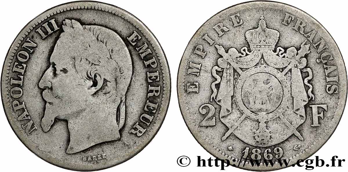 2 francs Napoléon III, tête laurée 1869 Paris F.263/10 B