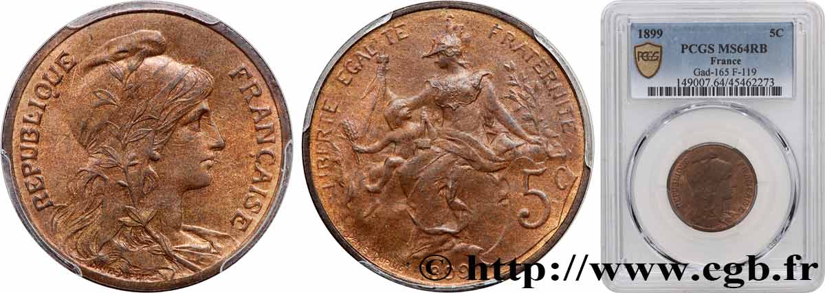 5 centimes Daniel-Dupuis 1899  F.119/7 SPL64 PCGS