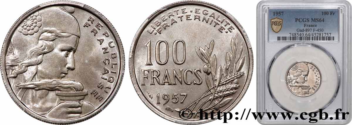 100 francs Cochet 1957  F.450/10 MS64 PCGS