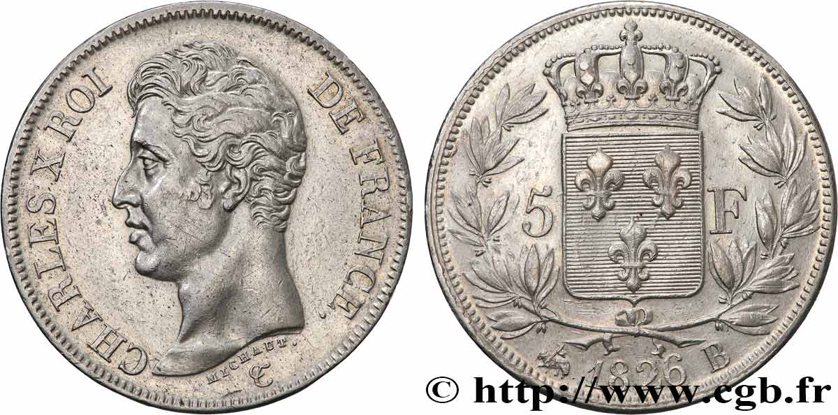 5 francs Charles X, 1er type 1826 Rouen F.310/16 AU 