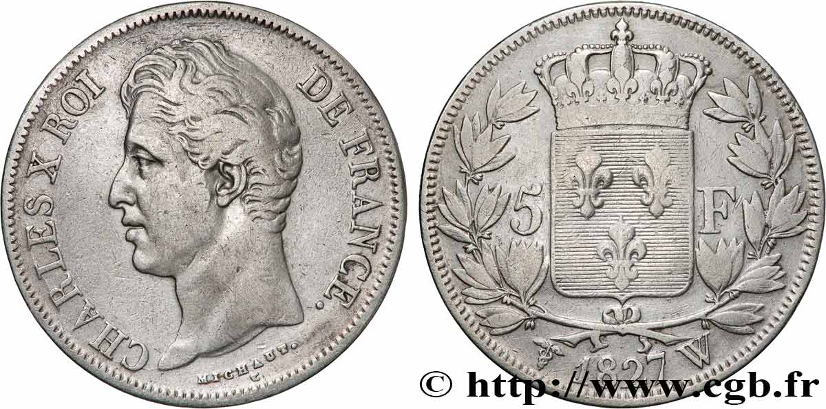 5 francs Charles X, 2e type 1827 Lille F.311/13 VF 