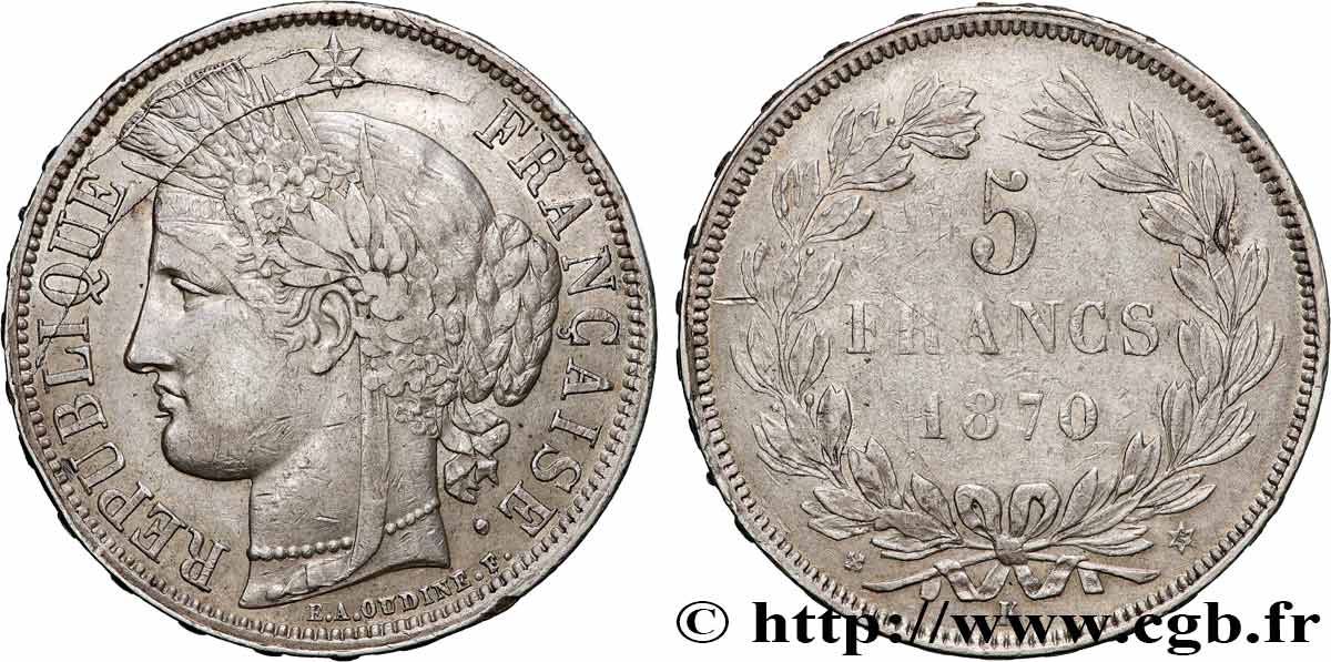 5 francs Cérès, sans légende 1870 Bordeaux F.332/3 SS 