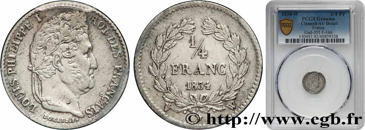 1/4 franc Louis-Philippe 1834 Lille F.166/48 fVZ PCGS