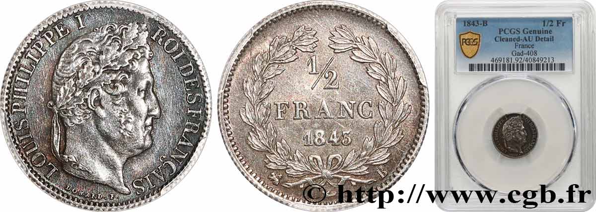 1/2 franc Louis-Philippe 1843 Rouen F.182/100 AU PCGS