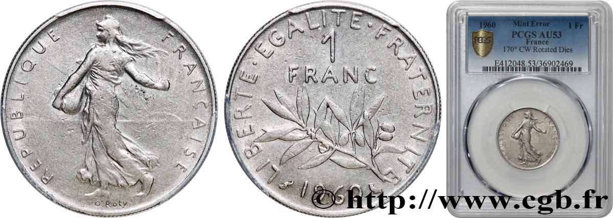 1 franc Semeuse, nickel, frappe presque médaille 1960 Paris F.226/4 var. TTB53 PCGS