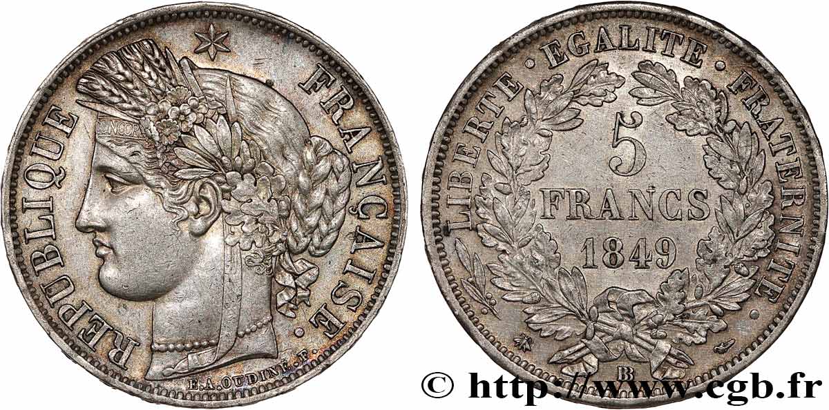 5 francs Cérès, IIe République 1849 Strasbourg F.327/3 SS53 