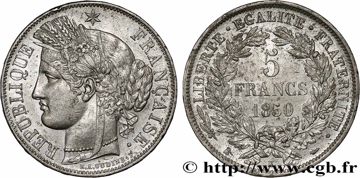 5 francs Cérès, IIe République 1850 Bordeaux F.327/6 fVZ 