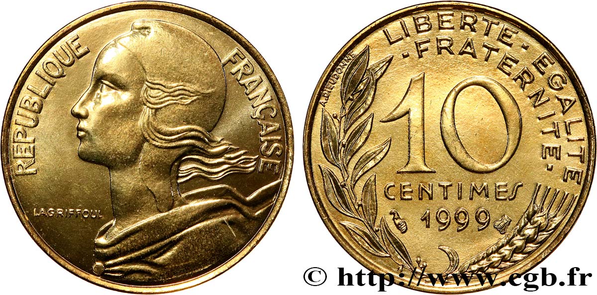 10 centimes Marianne, BU (Brillant Universel) 1999 Pessac F.144/43 FDC