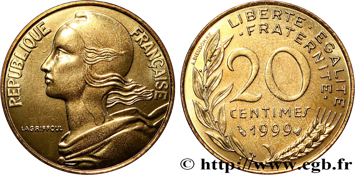 20 centimes Marianne, BU (Brillant Universel) 1999 Pessac F.156/43 FDC