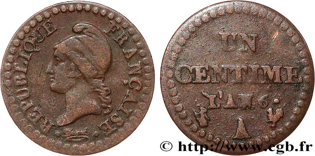 Un centime Dupré, 6 normal 1798 Paris F.100/3 MB