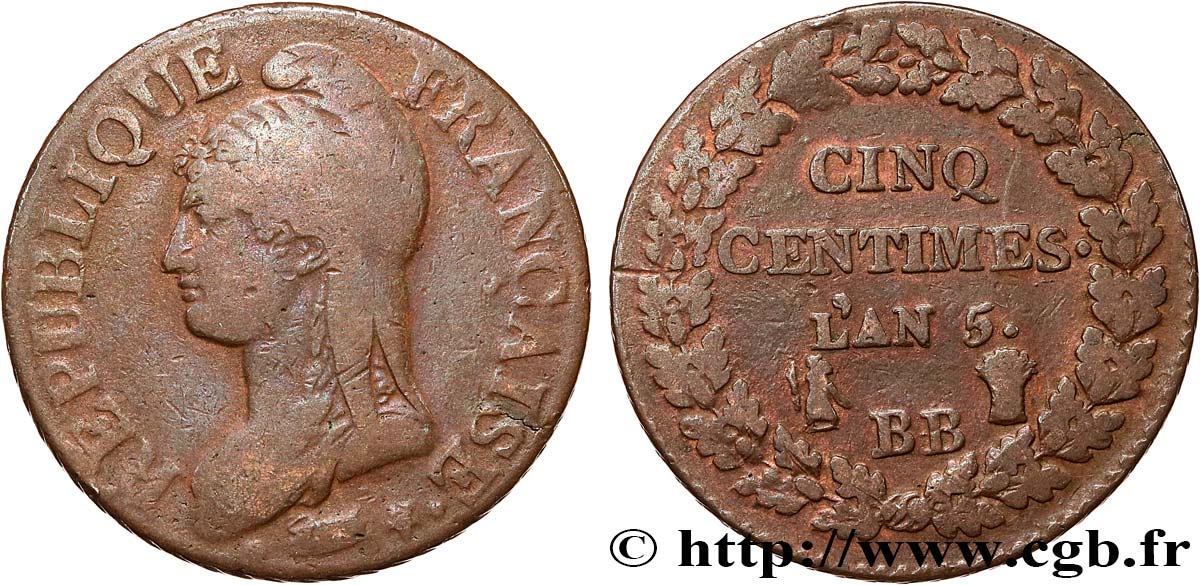 Cinq centimes Dupré, grand module 1797 Strasbourg F.115/20 MB