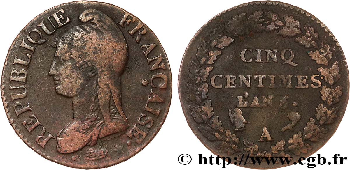 Cinq centimes Dupré, grand module 1797 Paris F.115/1 MB