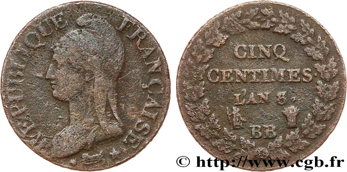 Cinq centimes Dupré, grand module 1800 Strasbourg F.115/118 TB