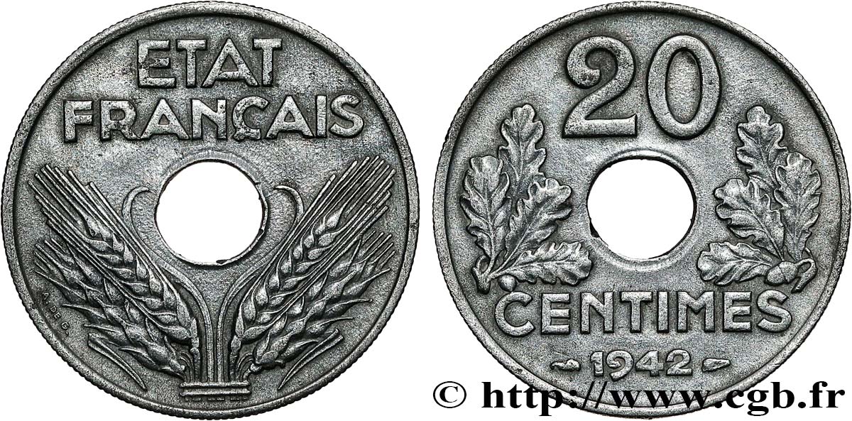 20 centimes État français, lourde 1942 F.153/4 q.SPL