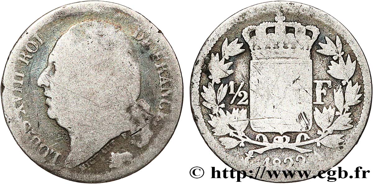 1/2 franc Louis XVIII 1822 Paris F.179/30 B