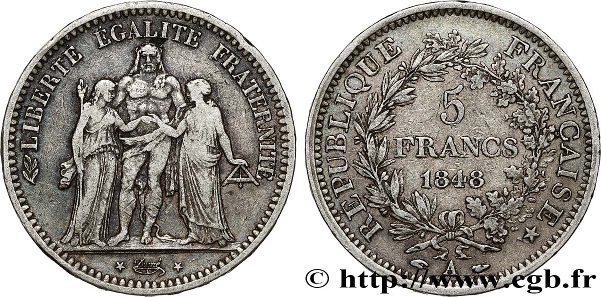 5 francs Hercule, IIe République 1848 Paris F.326/1 MB35