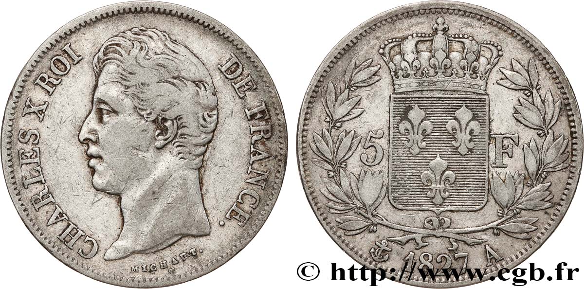 5 francs Charles X, 2e type 1827 Paris F.311/1 q.BB
