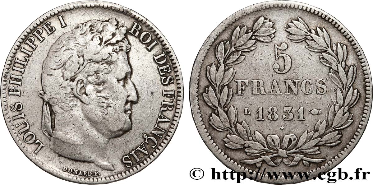 5 francs Ier type Domard, tranche en relief 1831 Bayonne F.320/8 VF 