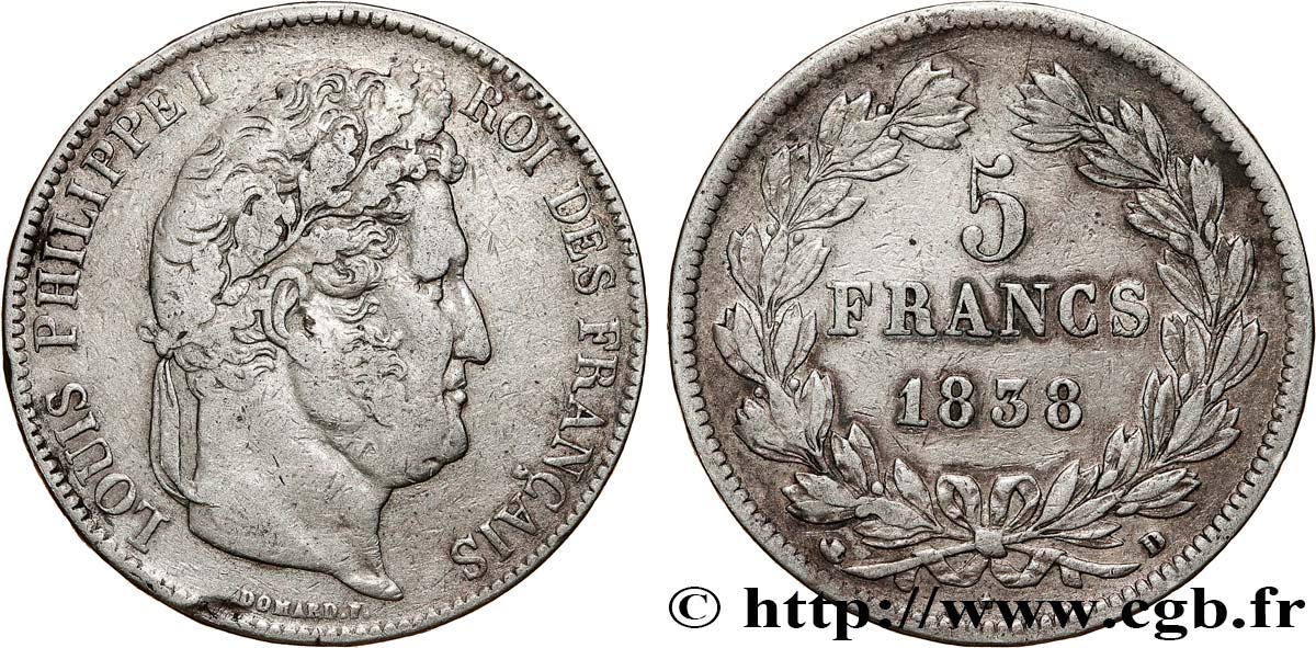 5 francs IIe type Domard 1838 Lyon F.324/71 TB 