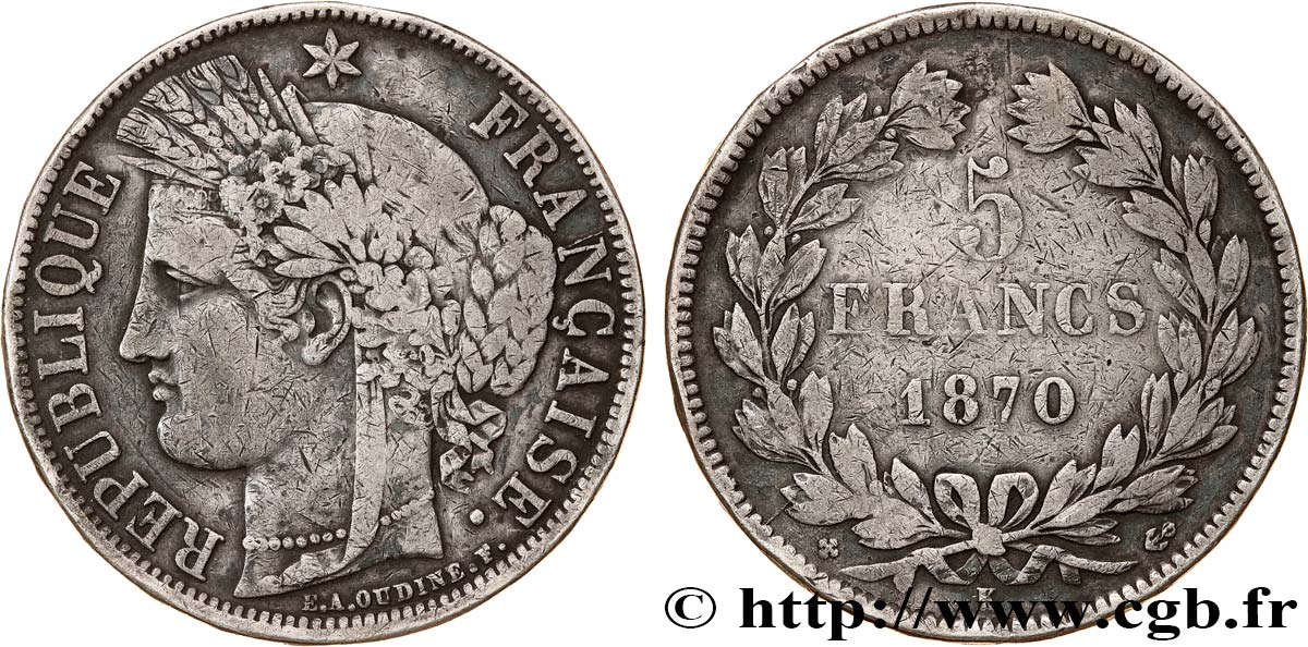 5 francs Cérès, sans légende 1870 Bordeaux F.332/2 MB 