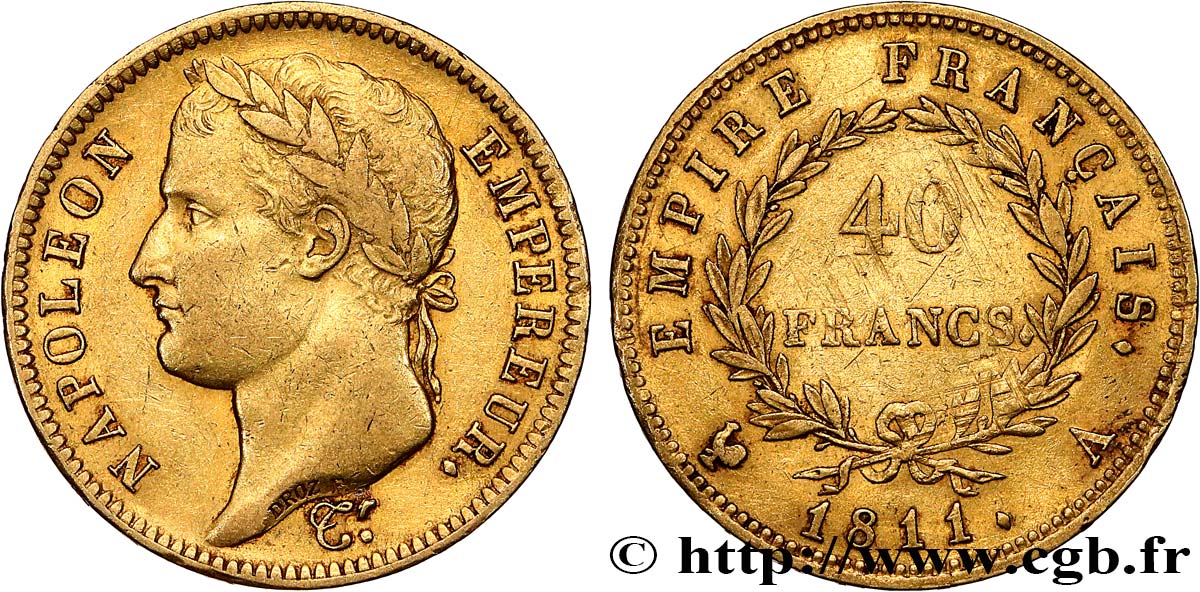 40 francs or Napoléon tête laurée, Empire français 1811 Paris F.541/6 MBC