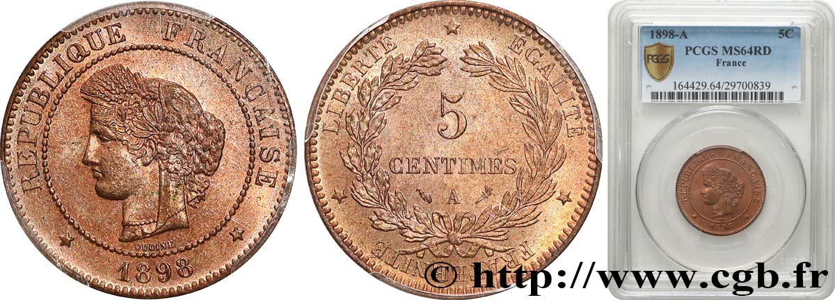 5 centimes Cérès 1898 Paris F.118/41 fST64 PCGS