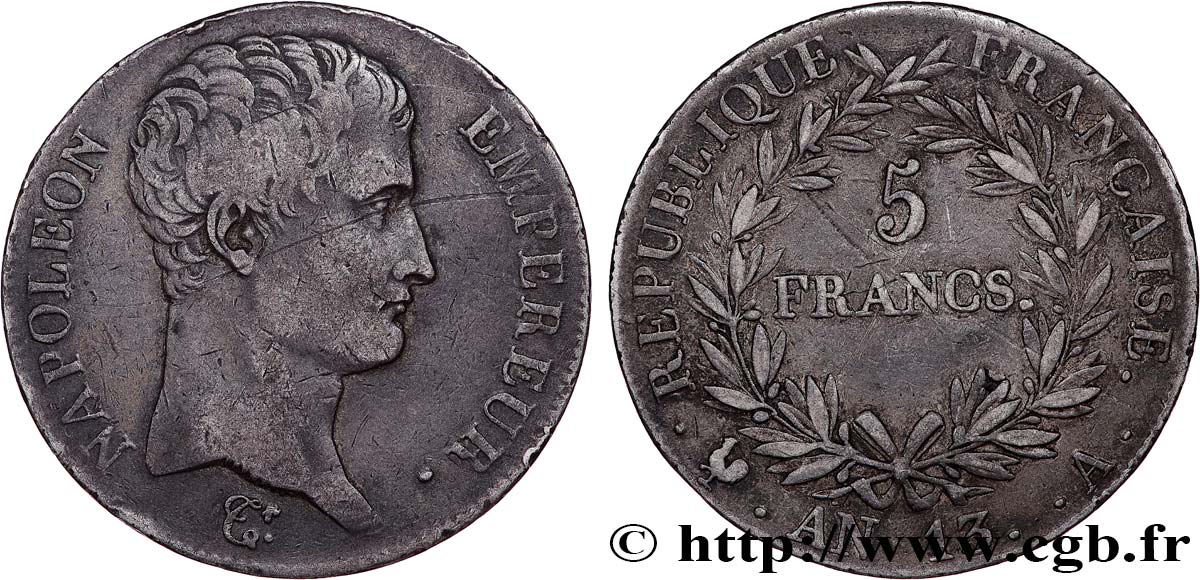 5 francs Napoléon Empereur, Calendrier révolutionnaire 1805 Paris F.303/2 TB+ 