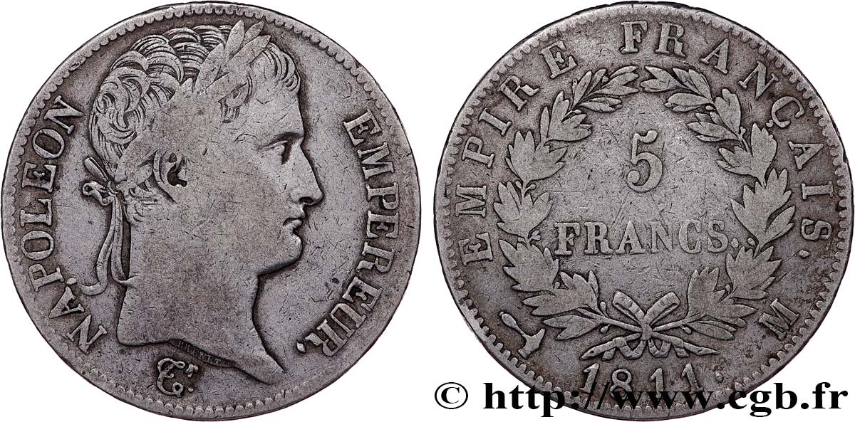 5 francs Napoléon Empereur, Empire français 1811 Toulouse F.307/35 VF 