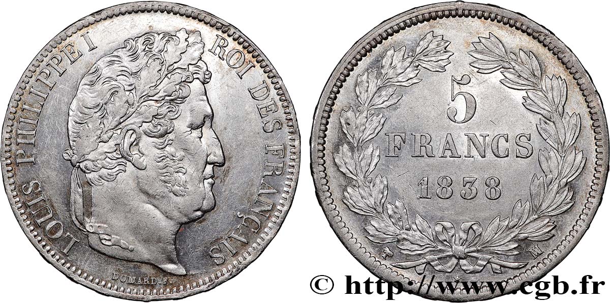 5 francs IIe type Domard 1838 Marseille F.324/73 AU58 