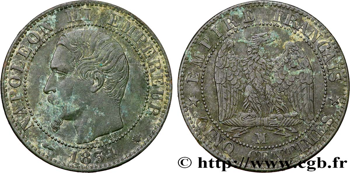 Cinq centimes Napoléon III, tête nue 1854 Marseille F.116/14 TTB