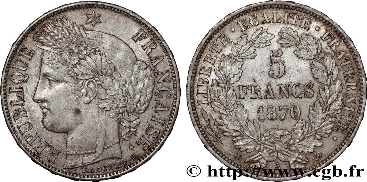 5 francs Cérès, avec légende 1870 Paris F.333/1 TTB53