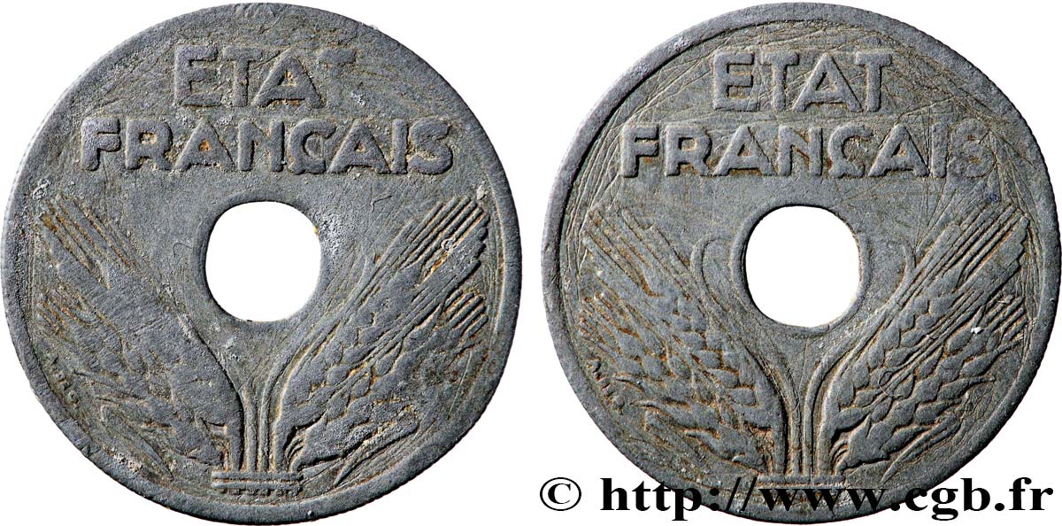 20 centimes État français, légère, Fautée double avers n.d.  F.153A/- var. fS 