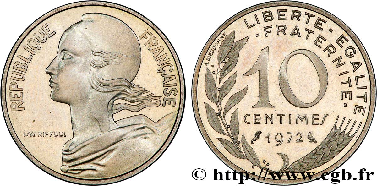 Piéfort argent de 10 centimes Marianne 1972 Pessac GEM.46 P2 SPL