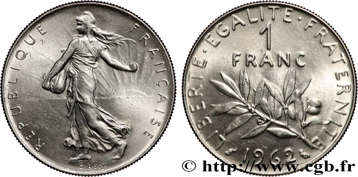 1 franc Semeuse, nickel 1962 Paris F.226/7 EBC62 GENI