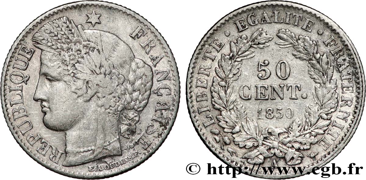 50 centimes Cérès, IIe République 1850 Paris F.184/2 BC+ 